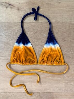Boho Velour Tie-Dye Ombre Triangle Bikini Top Navy Amber Dip Dye Plush No Size
